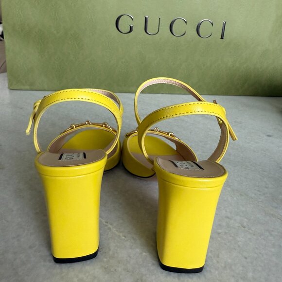 Gucci 771603 Horsebit Mid Heel Sandals, Slip-on In Yellow Size 37, 37.5, 38 - Picture 13 of 14
